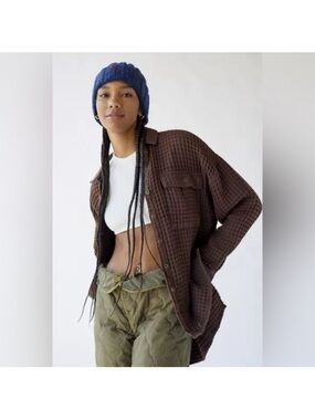Urban Outfitters BDG Stanley Waffle Knit Brown Shirt Jacket - Size Small